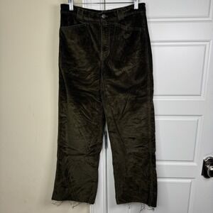 Madewell Emmett Wide-Leg Corduroy Pants Women's 29 (26/25) Green Cropped Raw Hem
